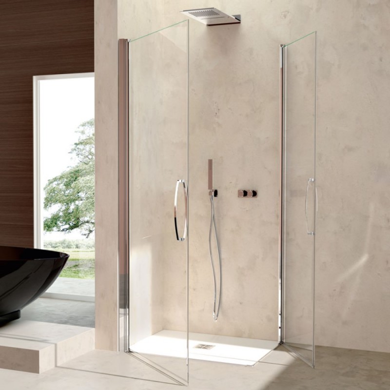 Box doccia installazione ad angolo 2 ante battenti argento lucido pannelli in vetro Csa camilla a.2fb